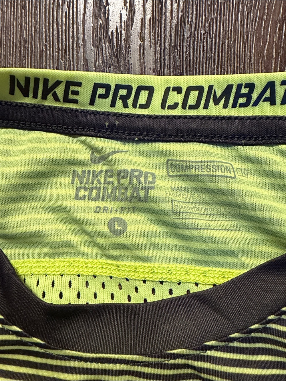 Nike Neon Yellow and Black Striped Training Tee - Picture 2 of 3